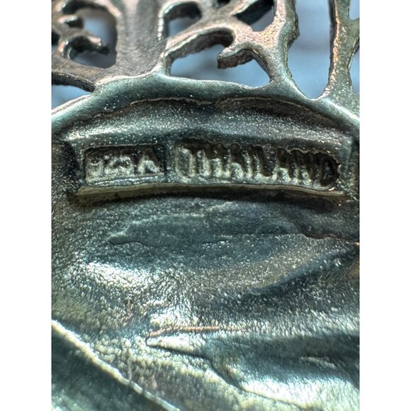 Estate Sterling Silver 925 Orchid Flower Pendant Marcasite Inlay Purple Enamel - Picture 5 of 8